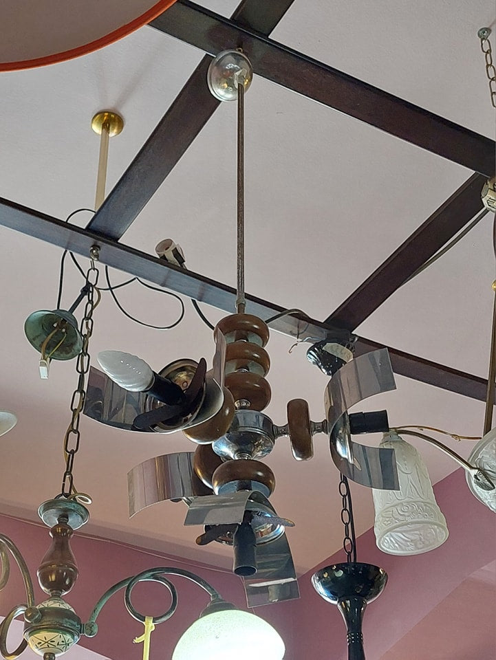 Lampadario Vintage 4/l Metallo/legno