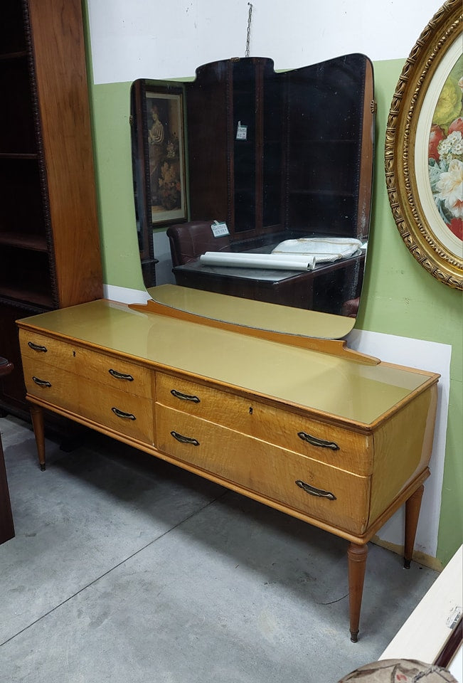 Cassettiera Acero* Anni '50 6/cassetti Con Specchio Cm168x50x75h