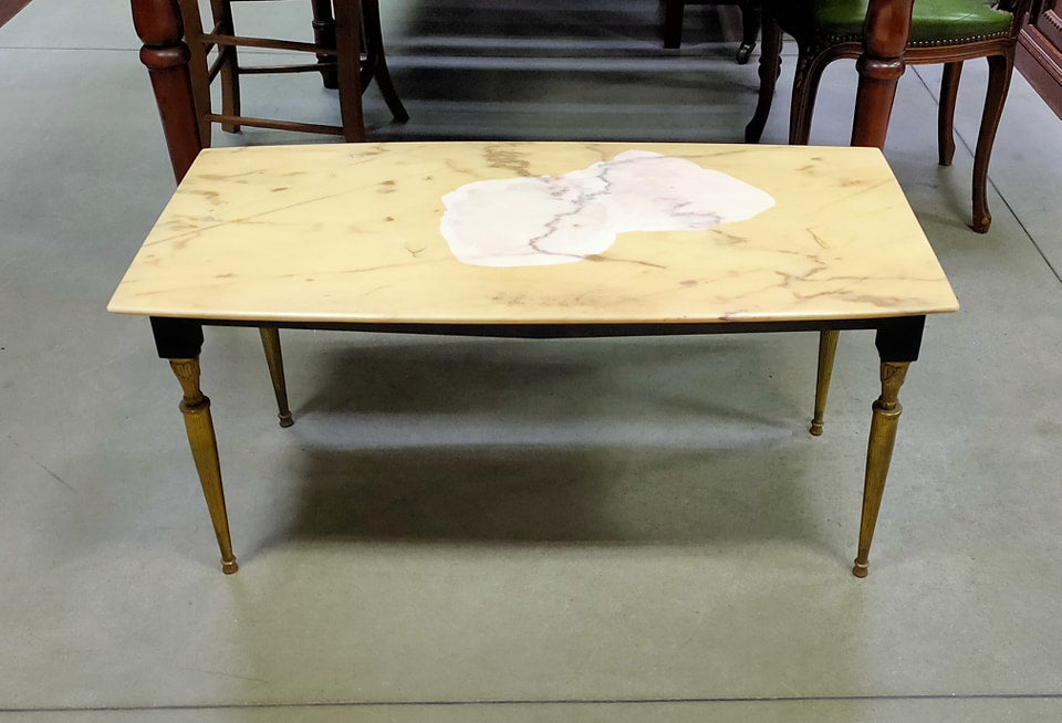 Tavolino Ferro/ottone Con Marmo* Anni '50 Cm90x45x43h