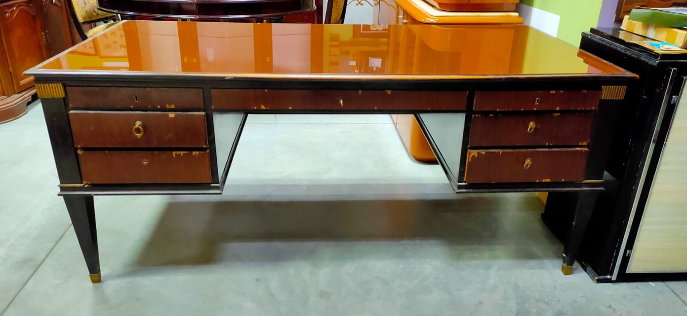 Scrivania* Legno/vetro Anni '70 Cm185x90x78h 7/c