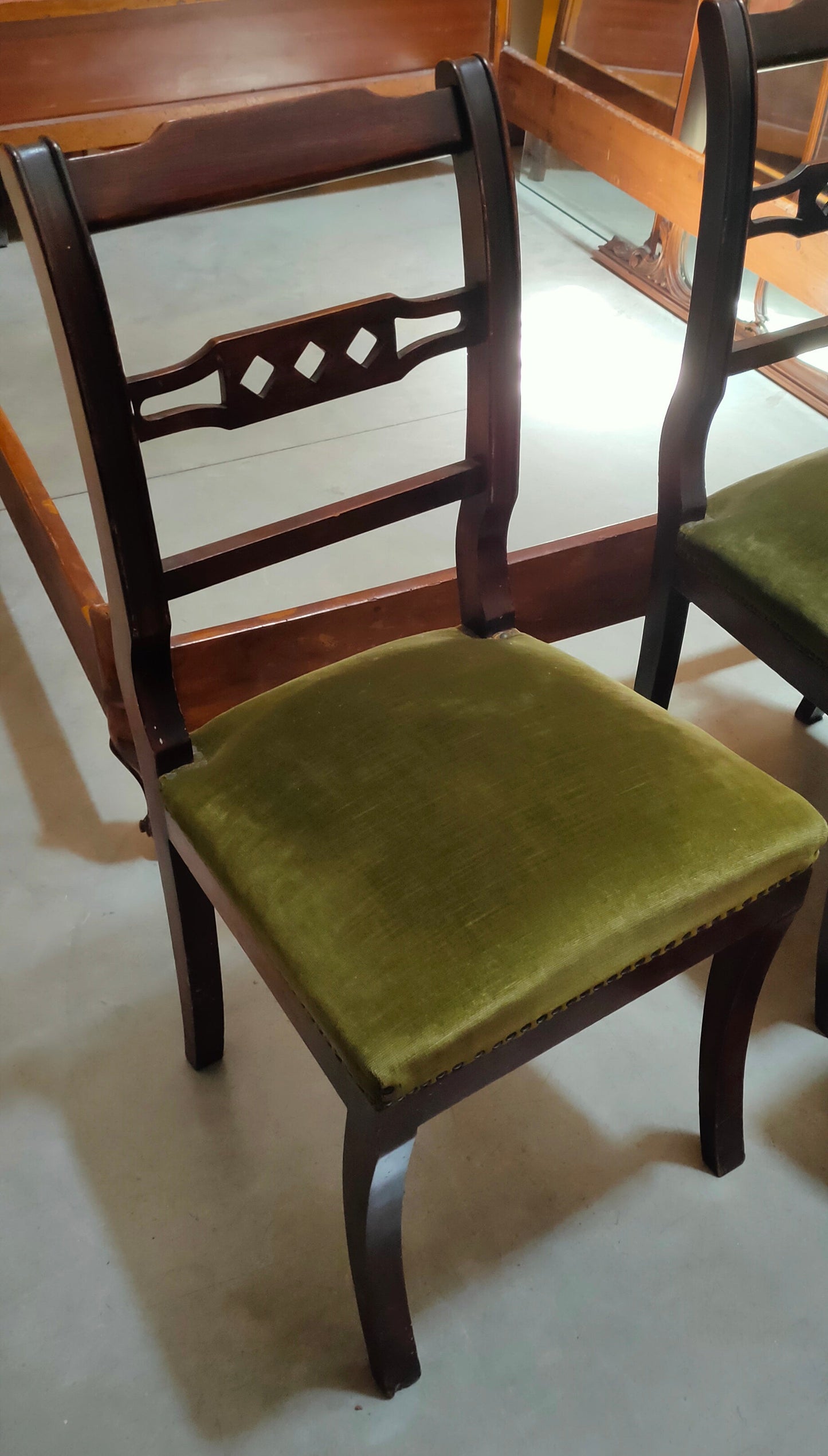 Set/8 Sedie Legno * Imb Velluto Verde Anni 60