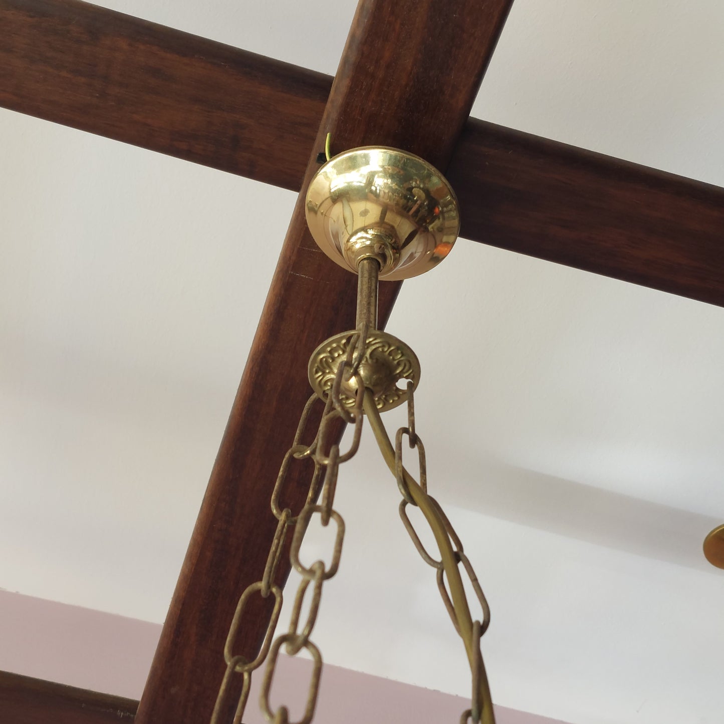 Lampadario Ottone Coppa Vetro Opalino 1 Luce