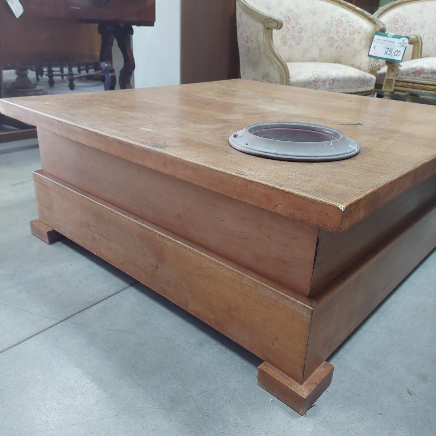 Tavolino Legno Basso Anni 50 Con Posacenere Braciere