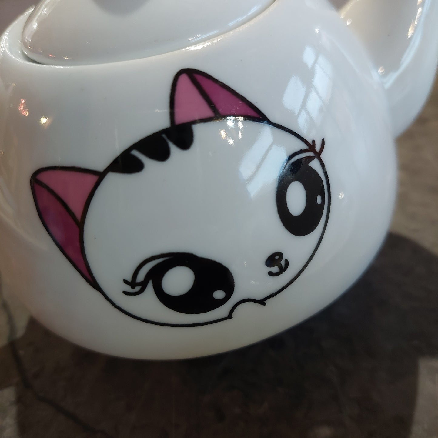 Teiera Con Tazza Porcellana Decoro Gattino