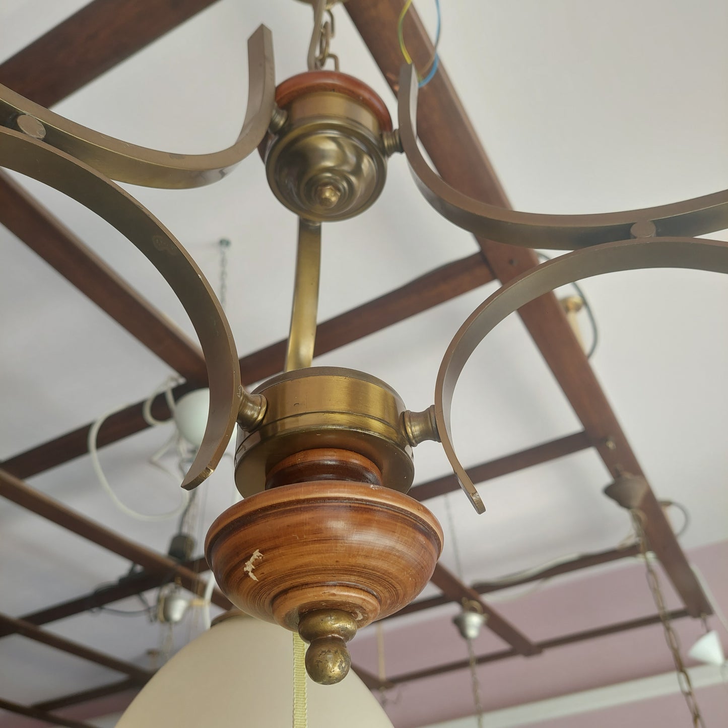 Lampadario Ottone Cupole Vetro 3/l