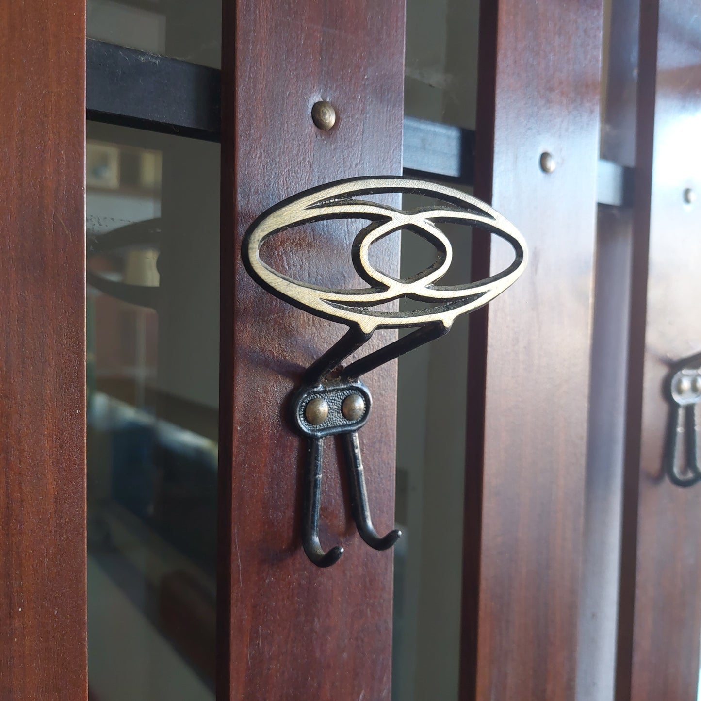 Entratina Appendiabiti Con Specchio Legno/ferrro Vintage Cm106x179h