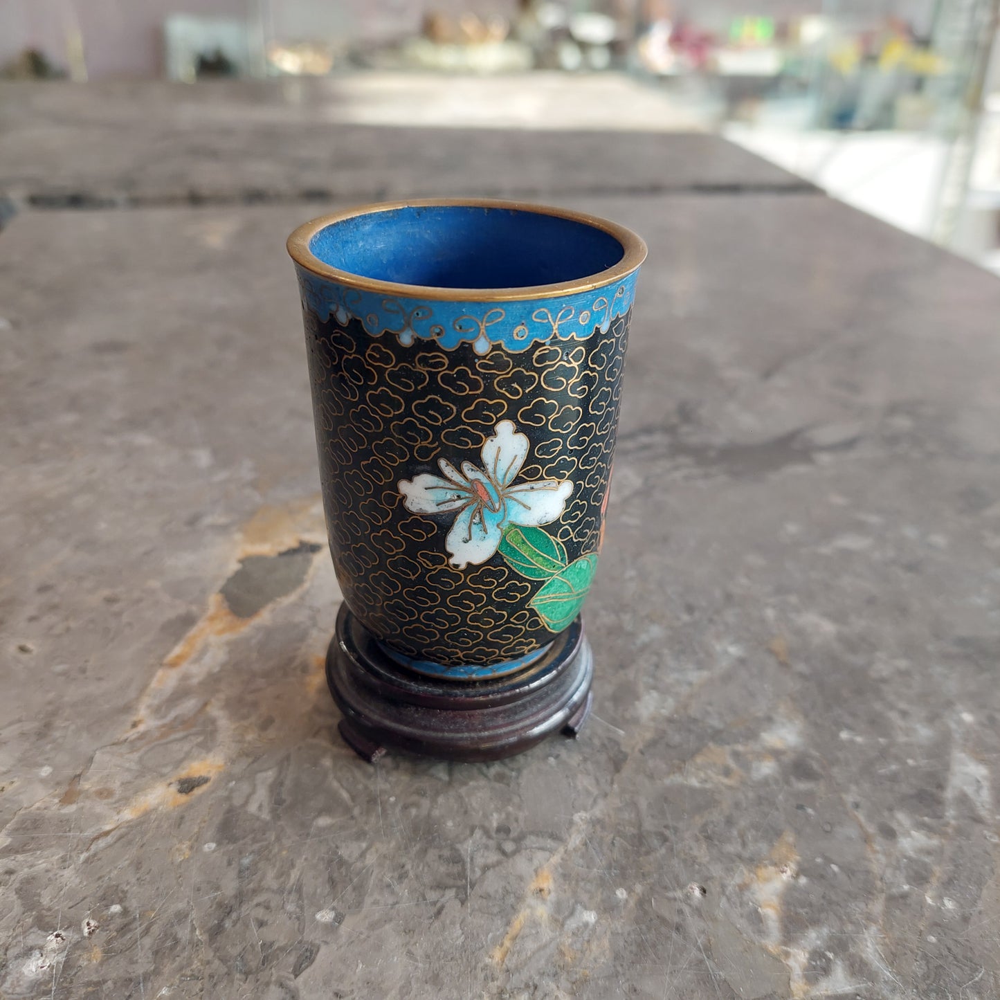 Vasetto Cloisonne H7 Con Base Legno
