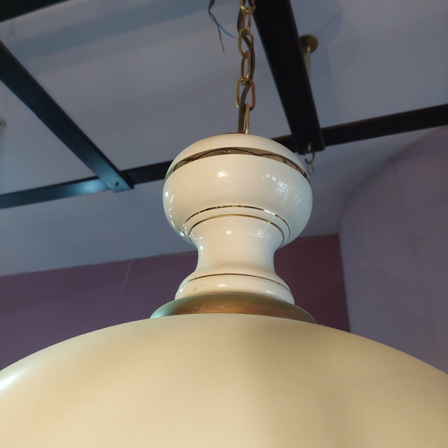 Lampadario Legno/porc Cupola Vetro Opalino 1/l Vi (68146)