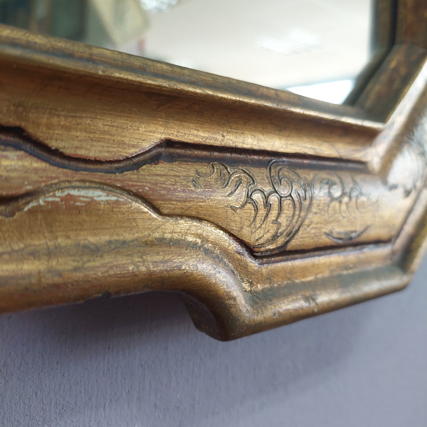 Specchio Cornice "a Vassoio" Legno Foglia Oro '800