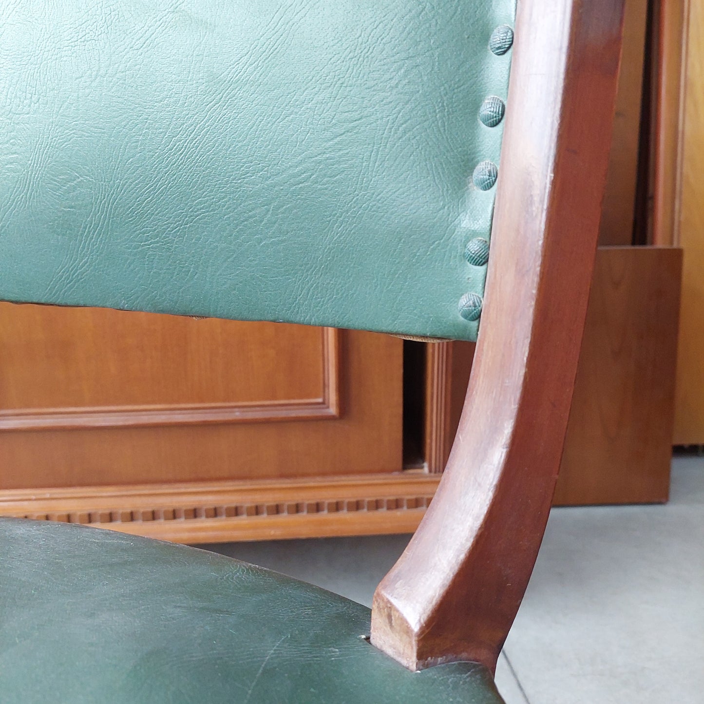 Set/6 Sedie Legno*/pelle Verde Anni '50