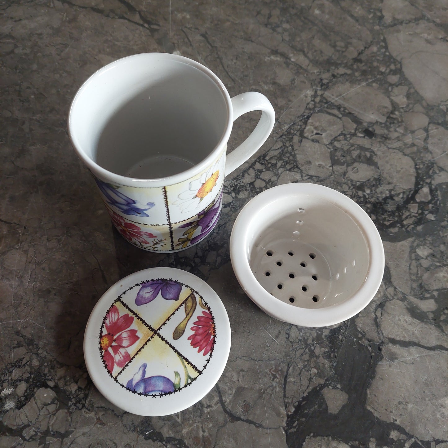 Tazza Tisaniera Ceramica Decoro Fiori