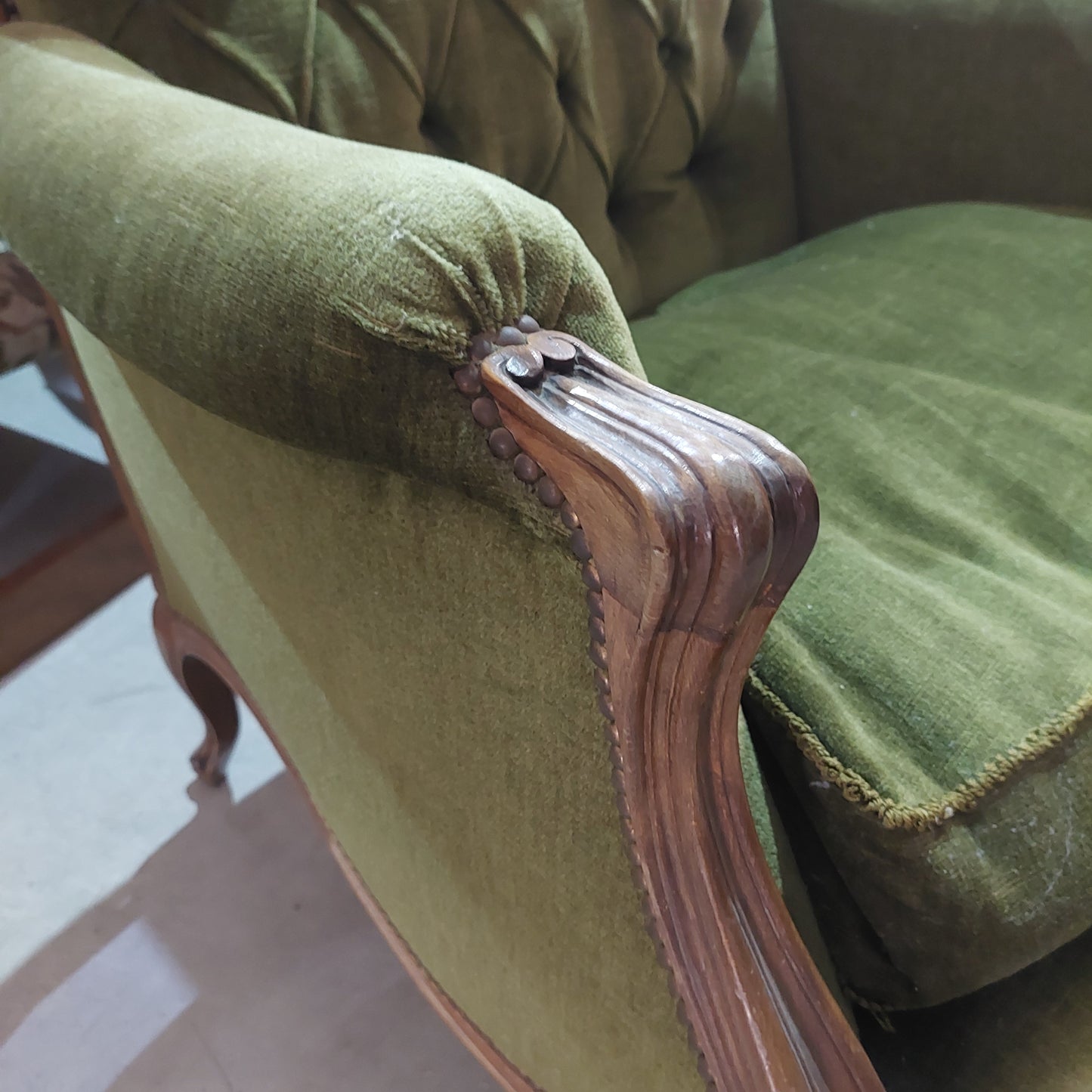 Poltrona Legno/velluto Verde Stile Barocco