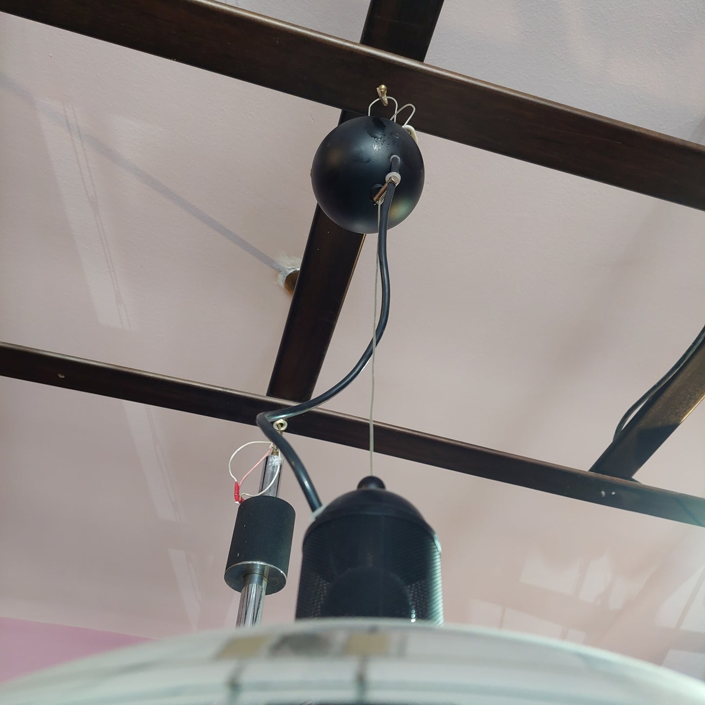 Lampadario Disco Vetro Satinato Fiori Anni 80