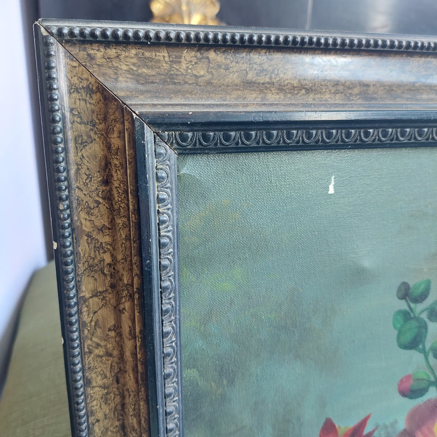 Quadro Olio Su Tela* Vaso Con Fiori Cornice Antica