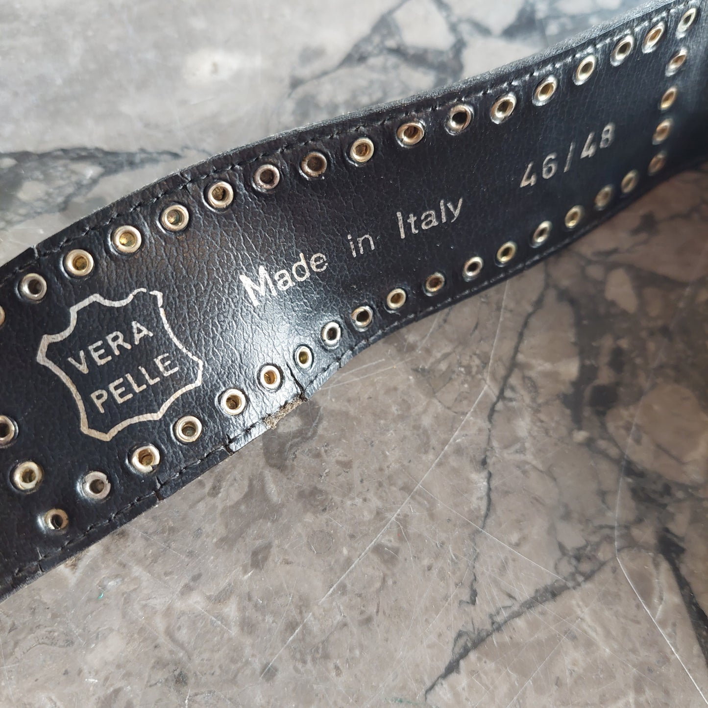 Cintura Nera Vera Pelle Con Borchie Vintage