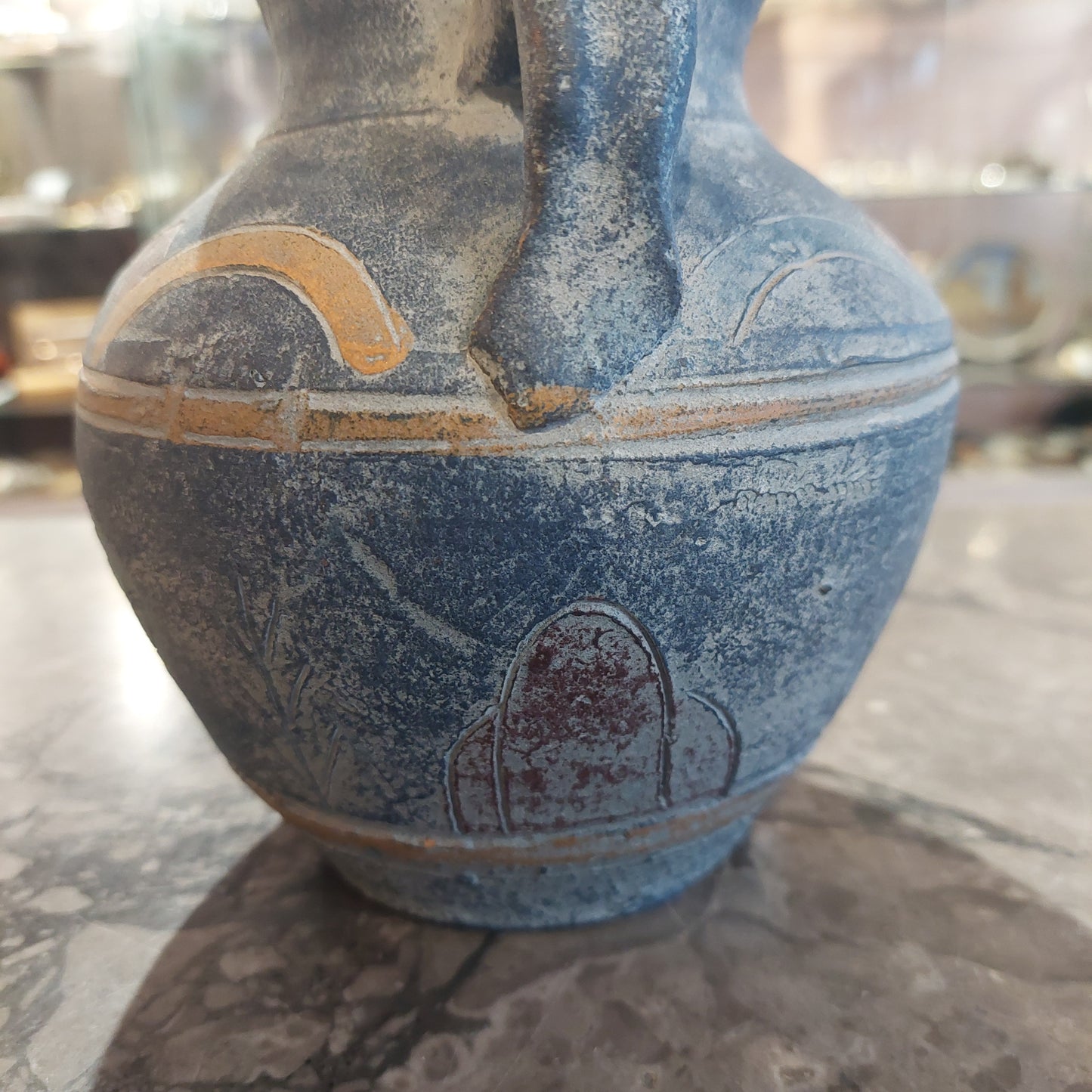 Vaso Anfora Ceramica Blu Con Decori D16x16h