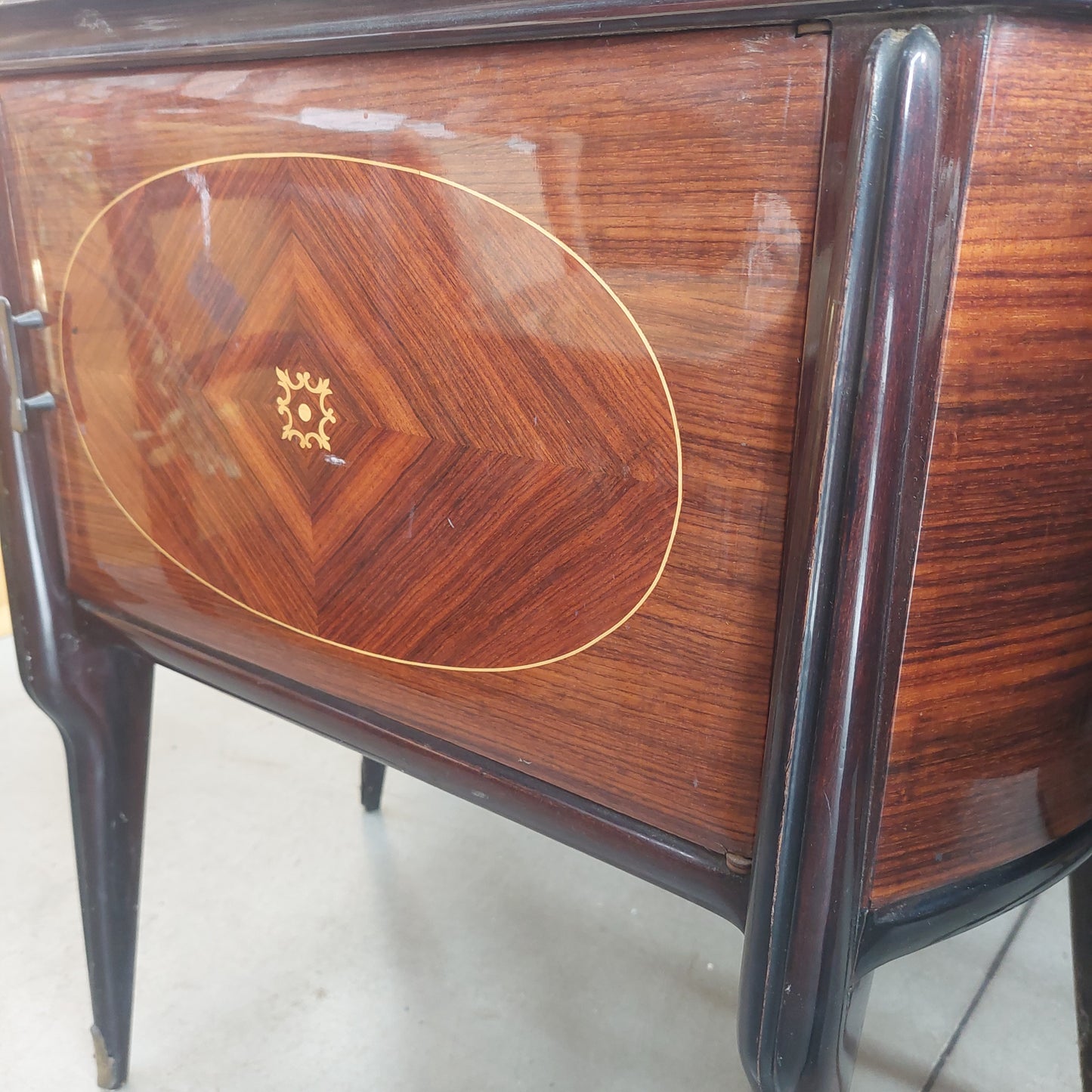 Coppia Comodini Legno Vetro Marmorizzato