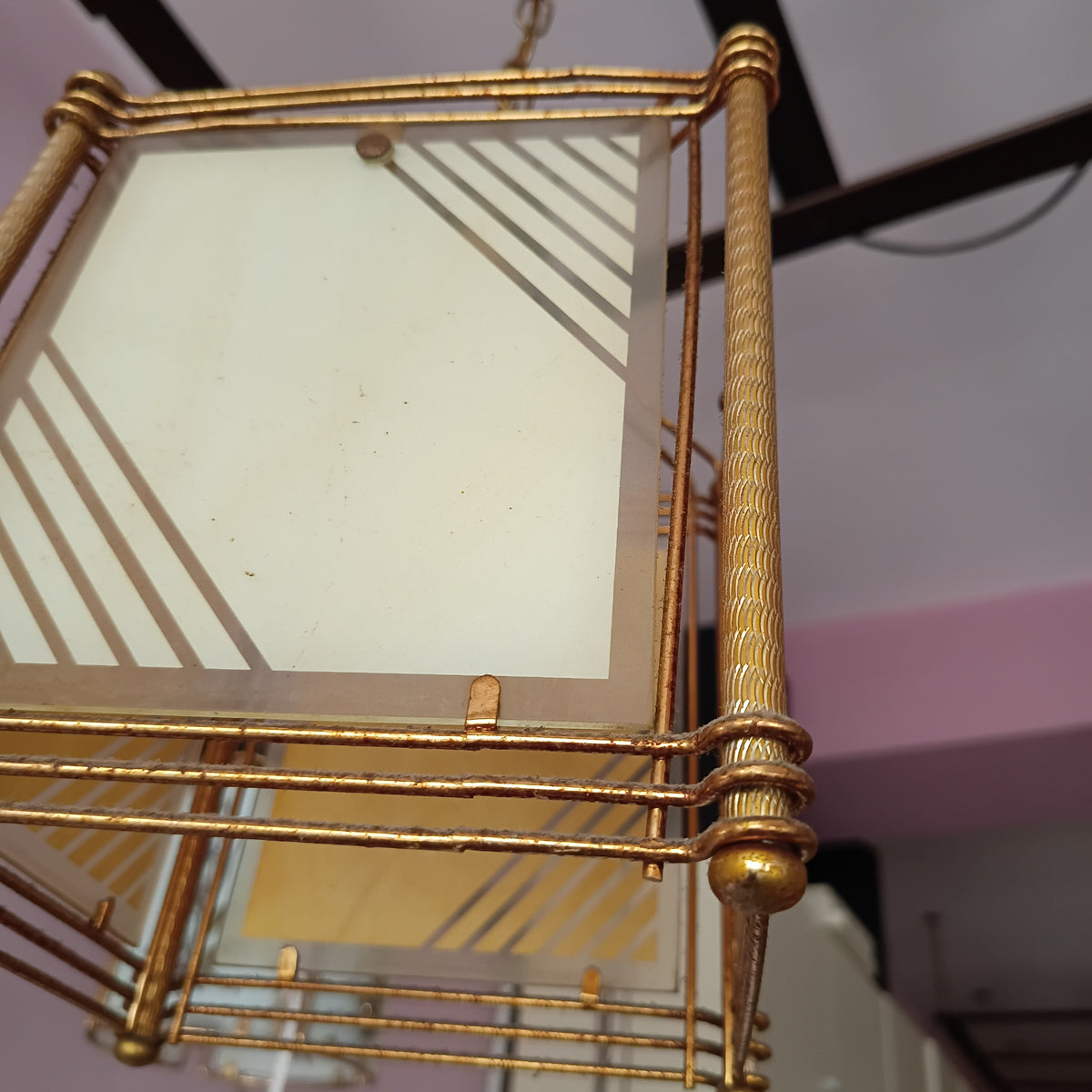 Lampadarietto * Ottone 4 Facce Vetro 1 Luce