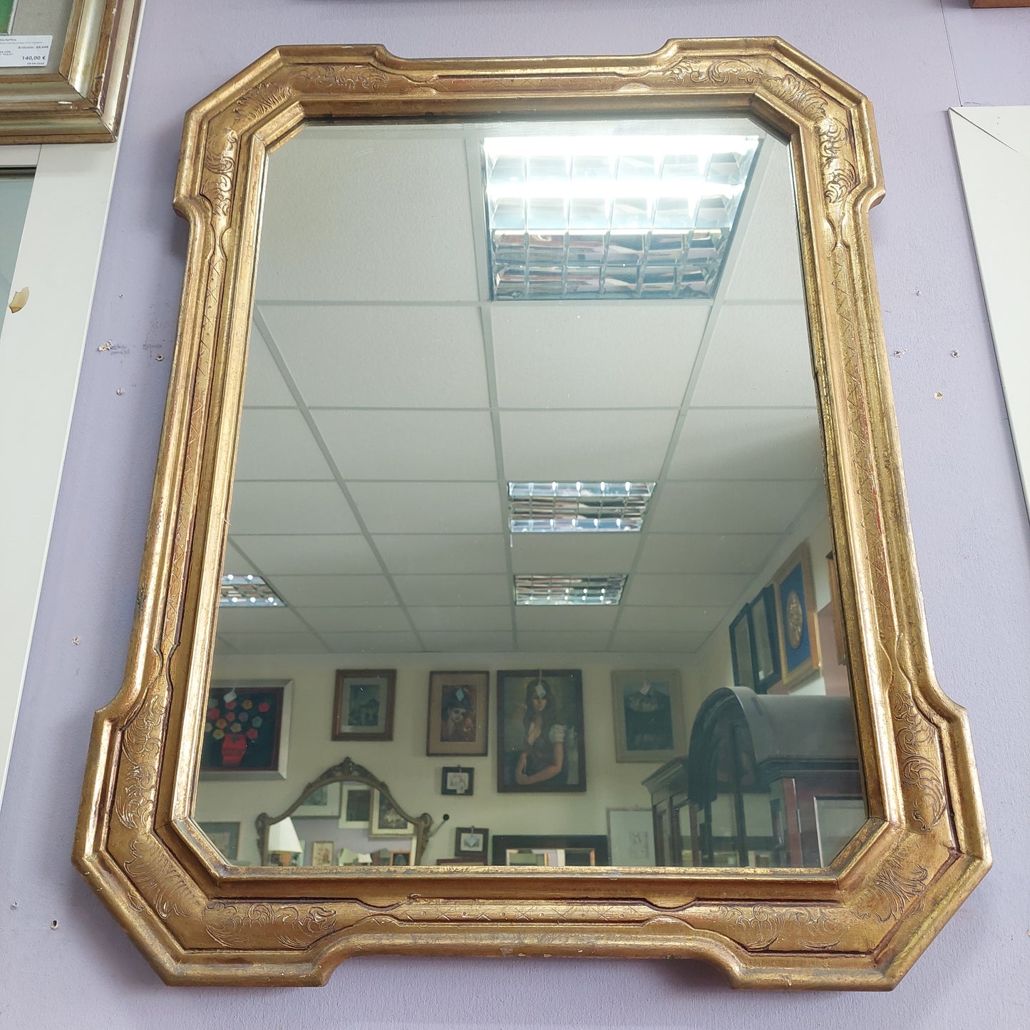 Specchio Cornice "a Vassoio" Legno Foglia Oro '800