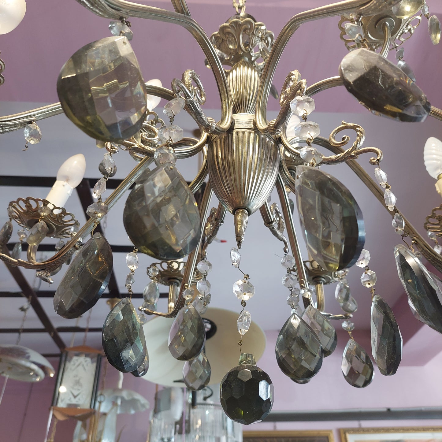 Lampadario Alpacca Gocce Cristallo 12/l