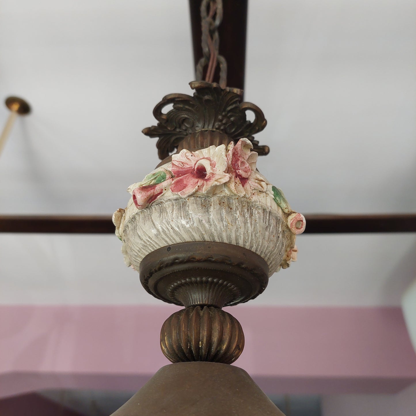 Lampadario Ottone / Porcellana* Fiori Sfera Vetro 1/luce
