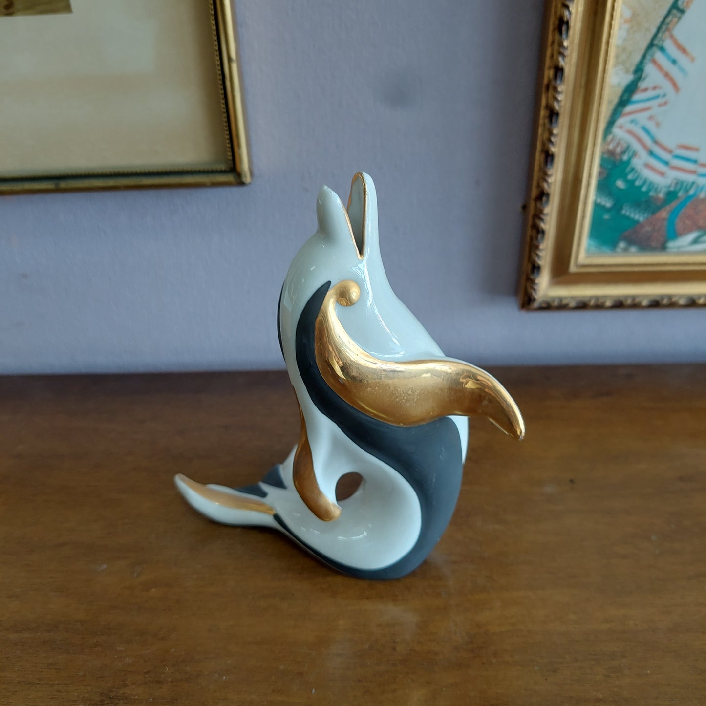 Vasetto Monofiore Delfino Dipinto Nero / Oro