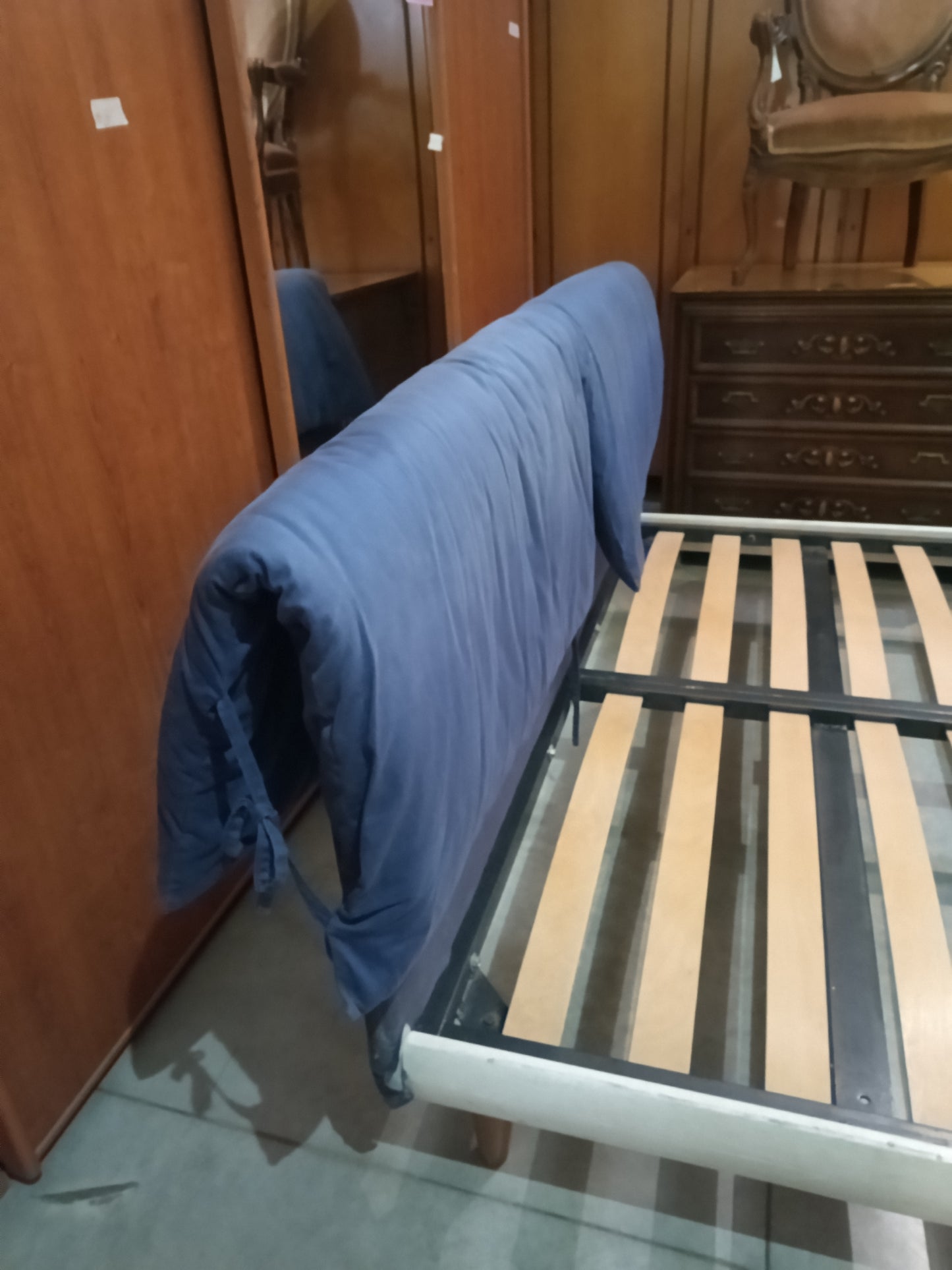 Letto Matrimoniale Legno Testata Blu Cm177x210x94h