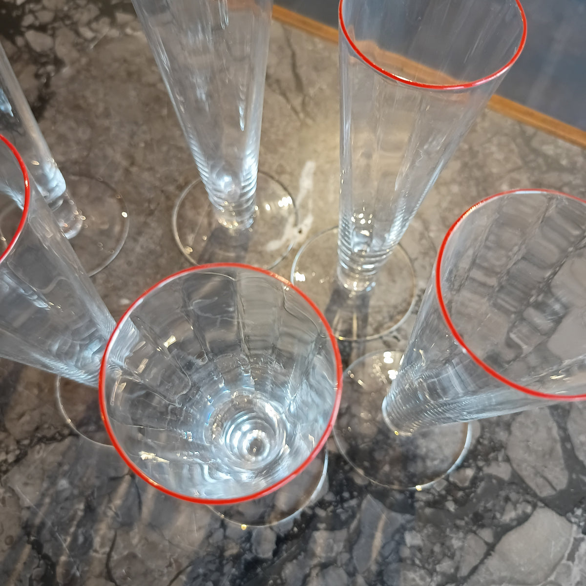 Set/6 Flut Cristallo Bordo Rosso Vintage