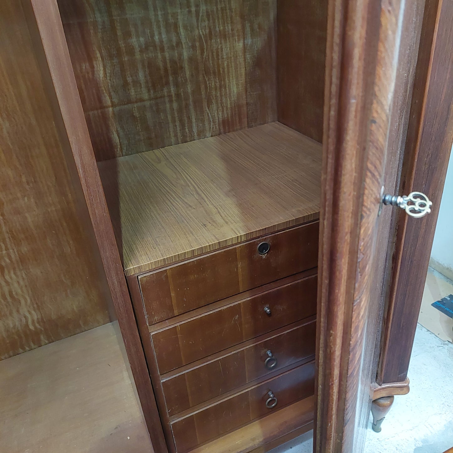 Armadio Mogano Anni '50 5/ante Con Specchi Cm277x62x187h