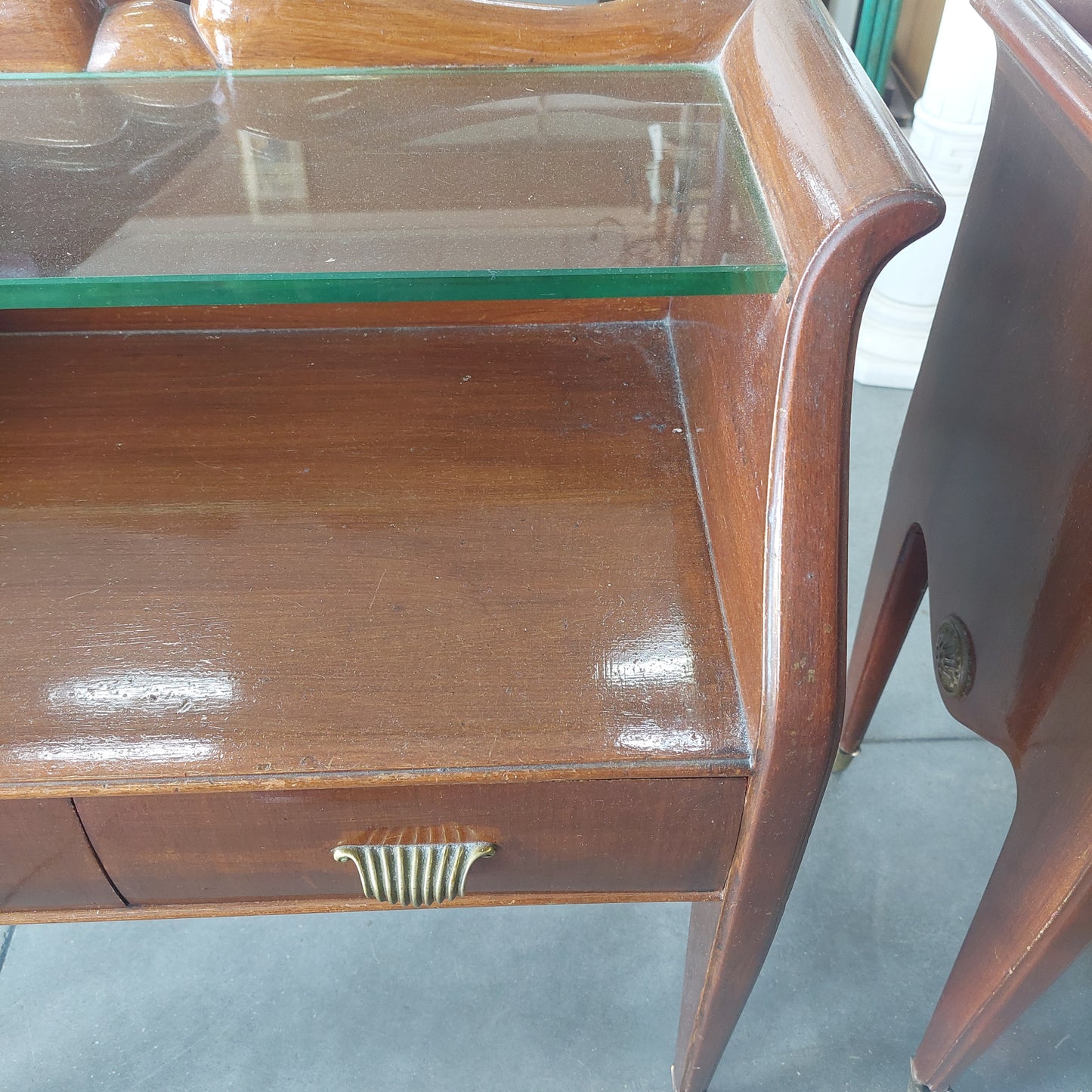 Coppia Comodini 2/c Legno/vetro Anni 50 Cm65x34x63h