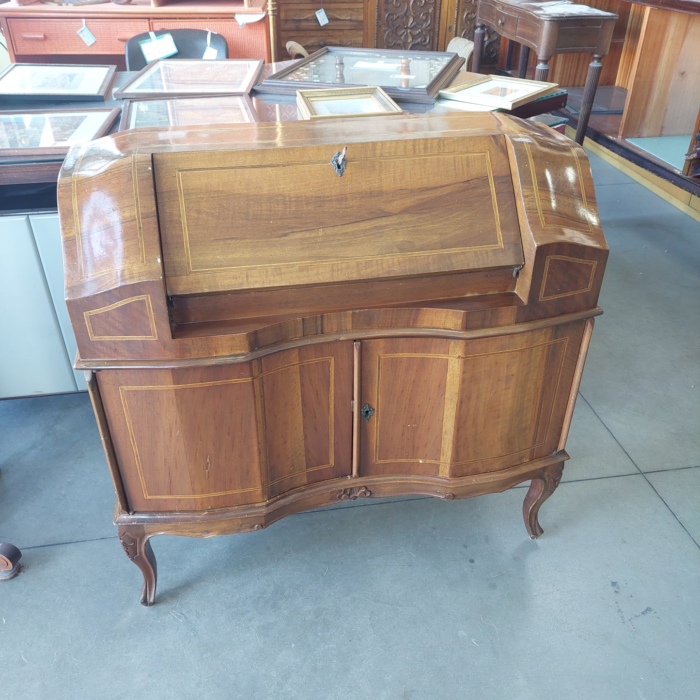 Secretaire Legno Intarsiato 2/s 1/r Cm92x36x90h