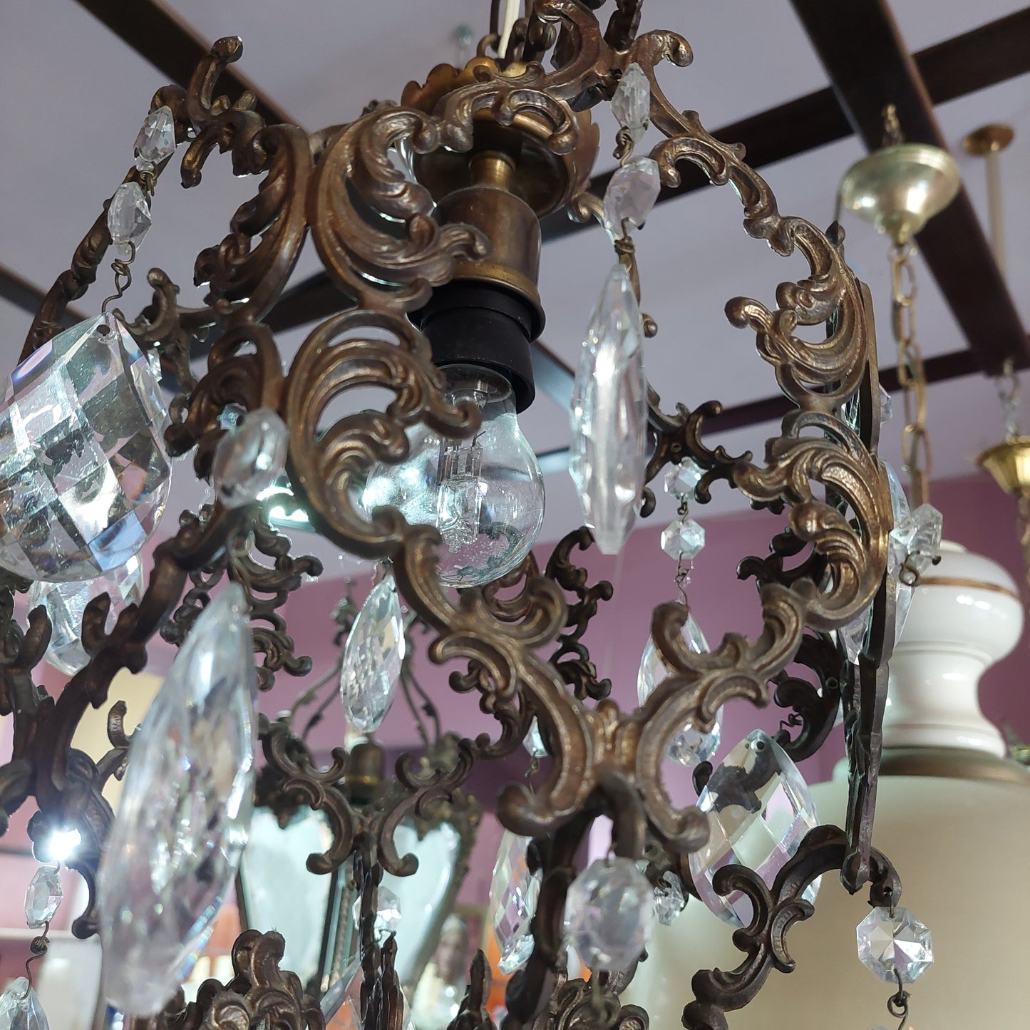 Lampadario Ottone/gocce Cristallo 1/luce