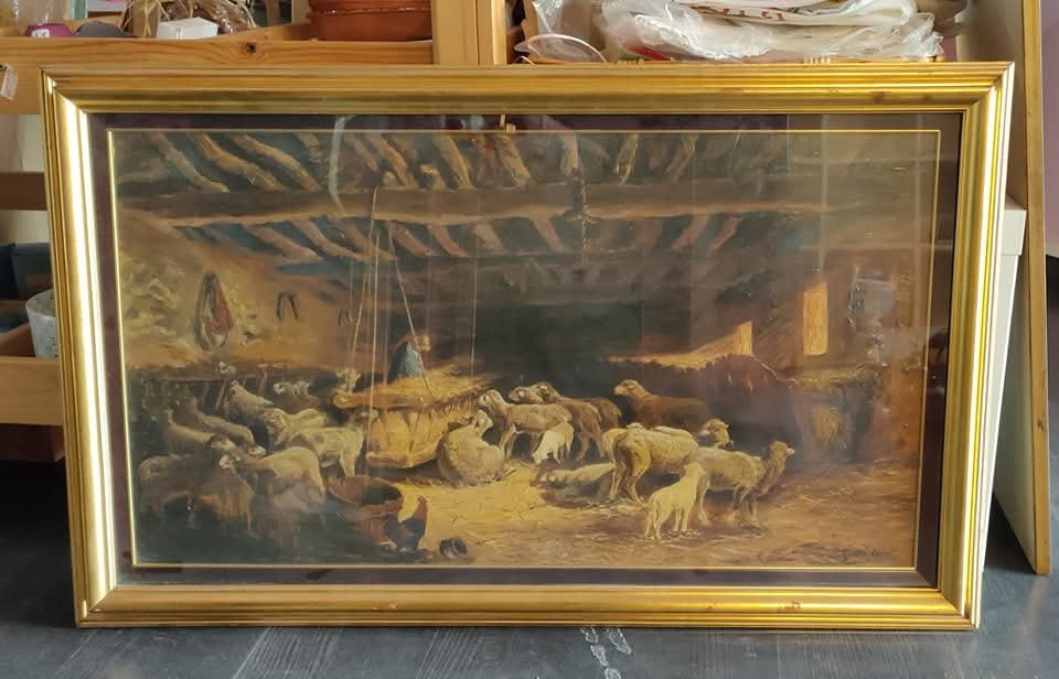 Q/olio Su Tela Ovile Di Girolamo Di Cara Cornice Legno Oro Cm101x62
