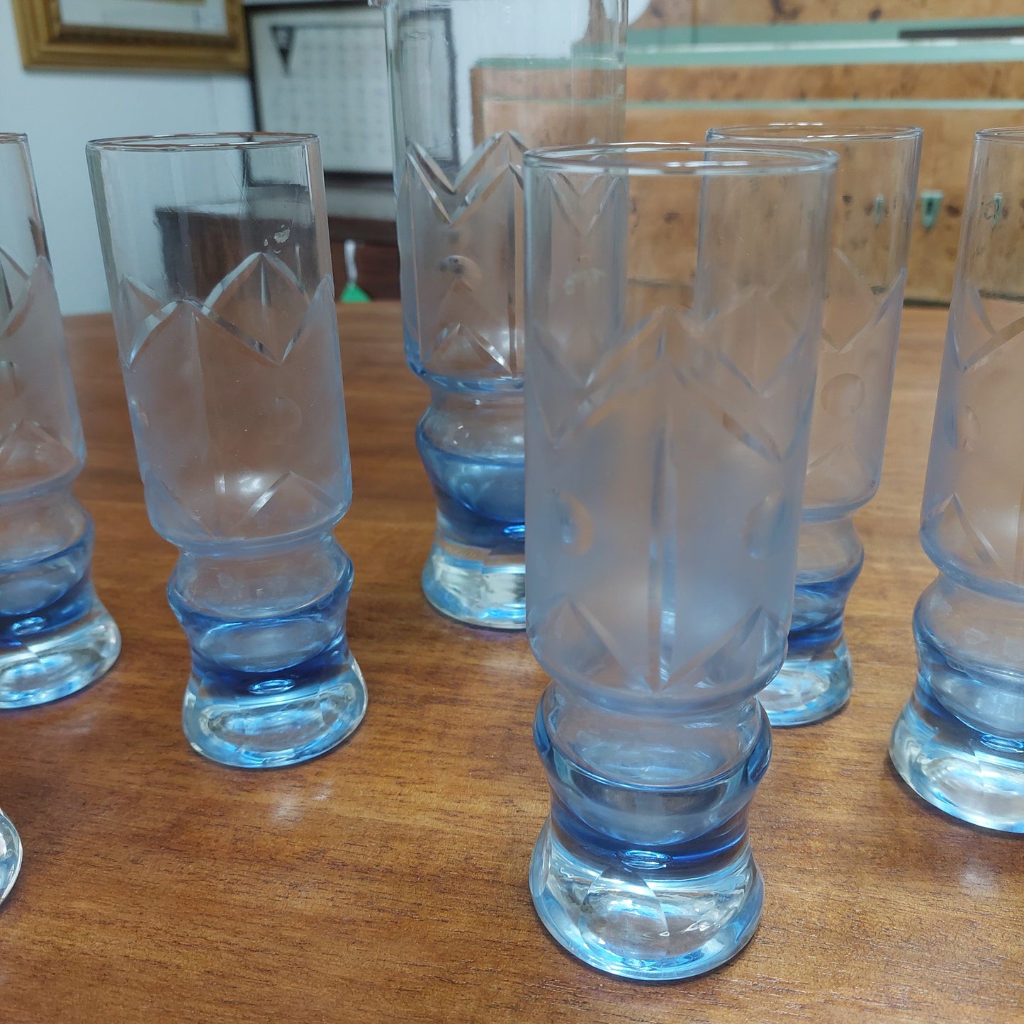 Set/ 6 Bicchieri Bibita + Caraffa Vetro Molato Blu