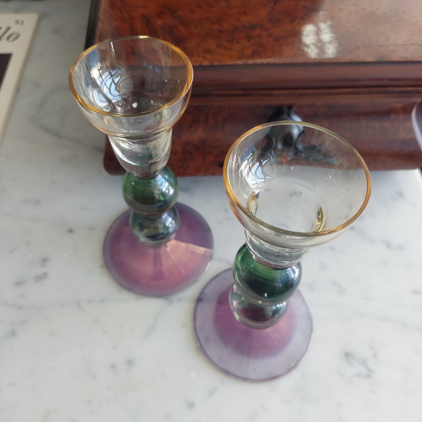 Coppia Porta Candele Vetro Di Murano