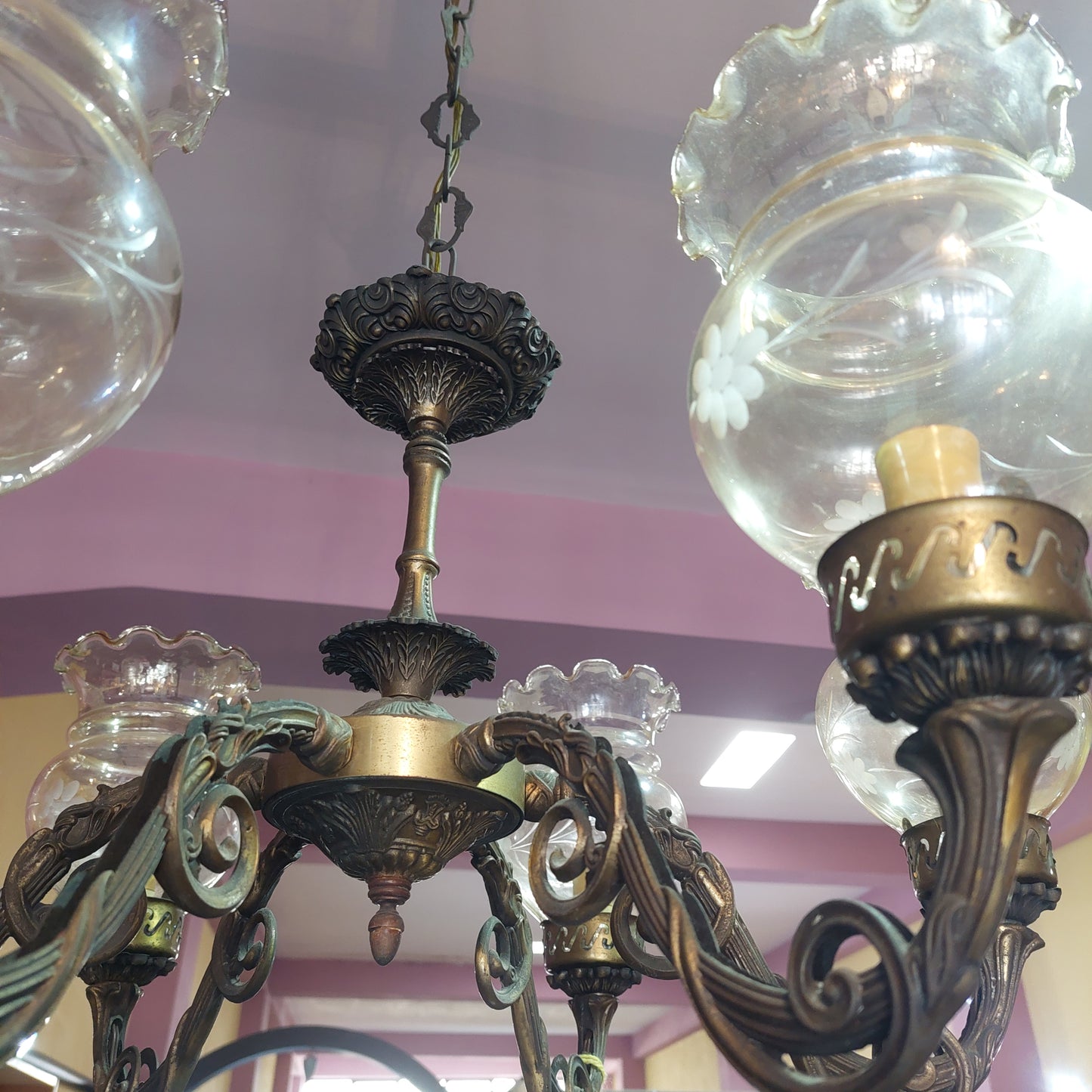 Lampadario Ottone/coppe Vetro 6/l
