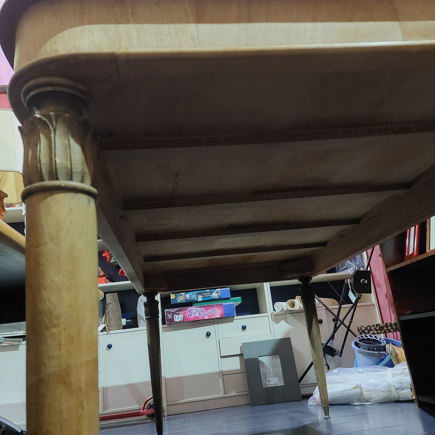 Tavolo Legno/vetro Effetto Marmo Anni '50