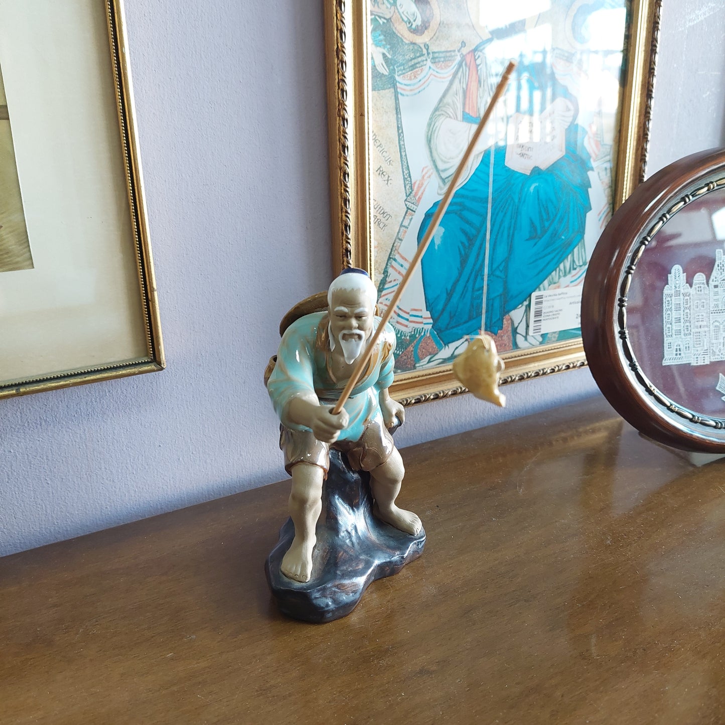 Statuetta Pescatore Porcellana* Cinese Vintage