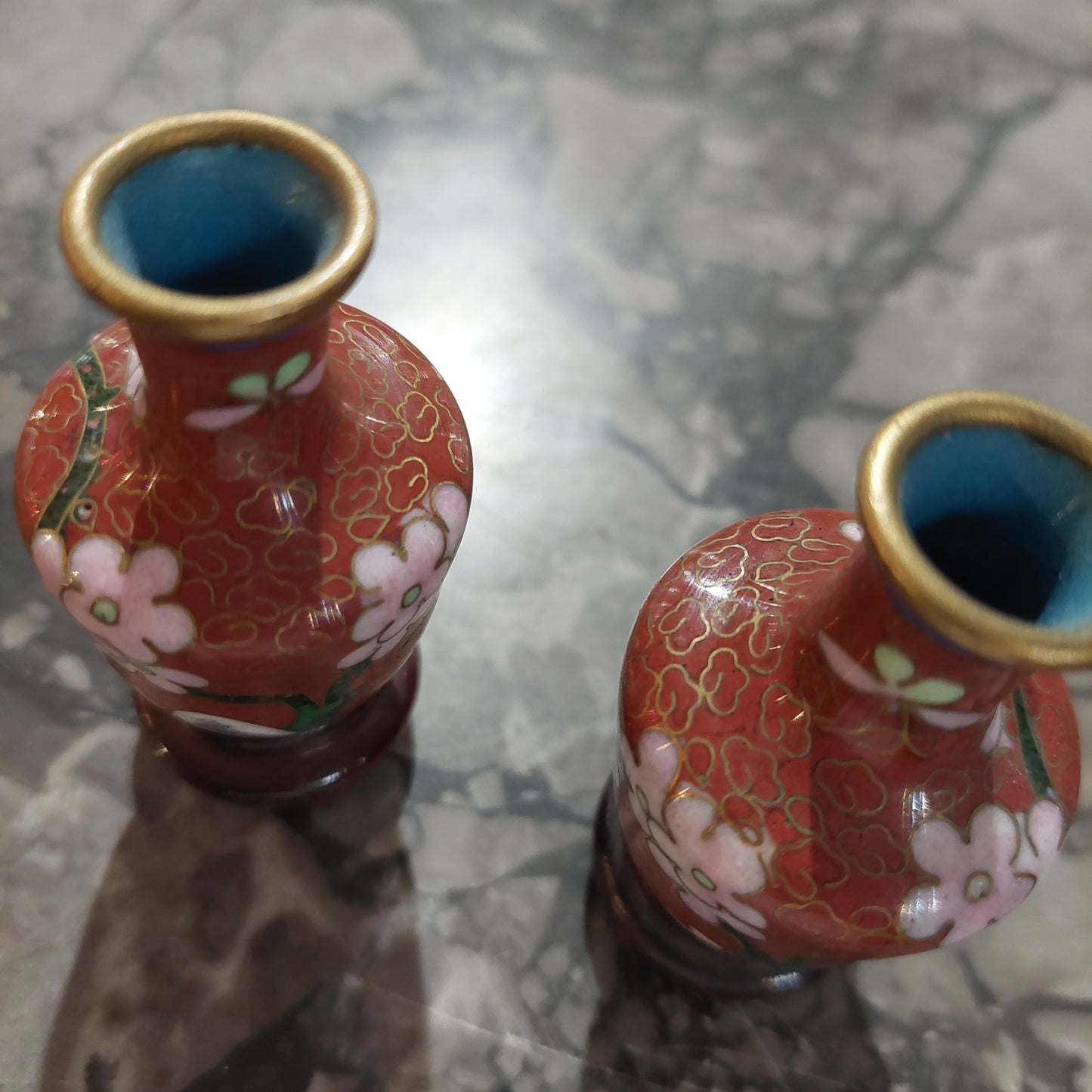 Coppia Vasetti Cloisonne Base Legno H6,5