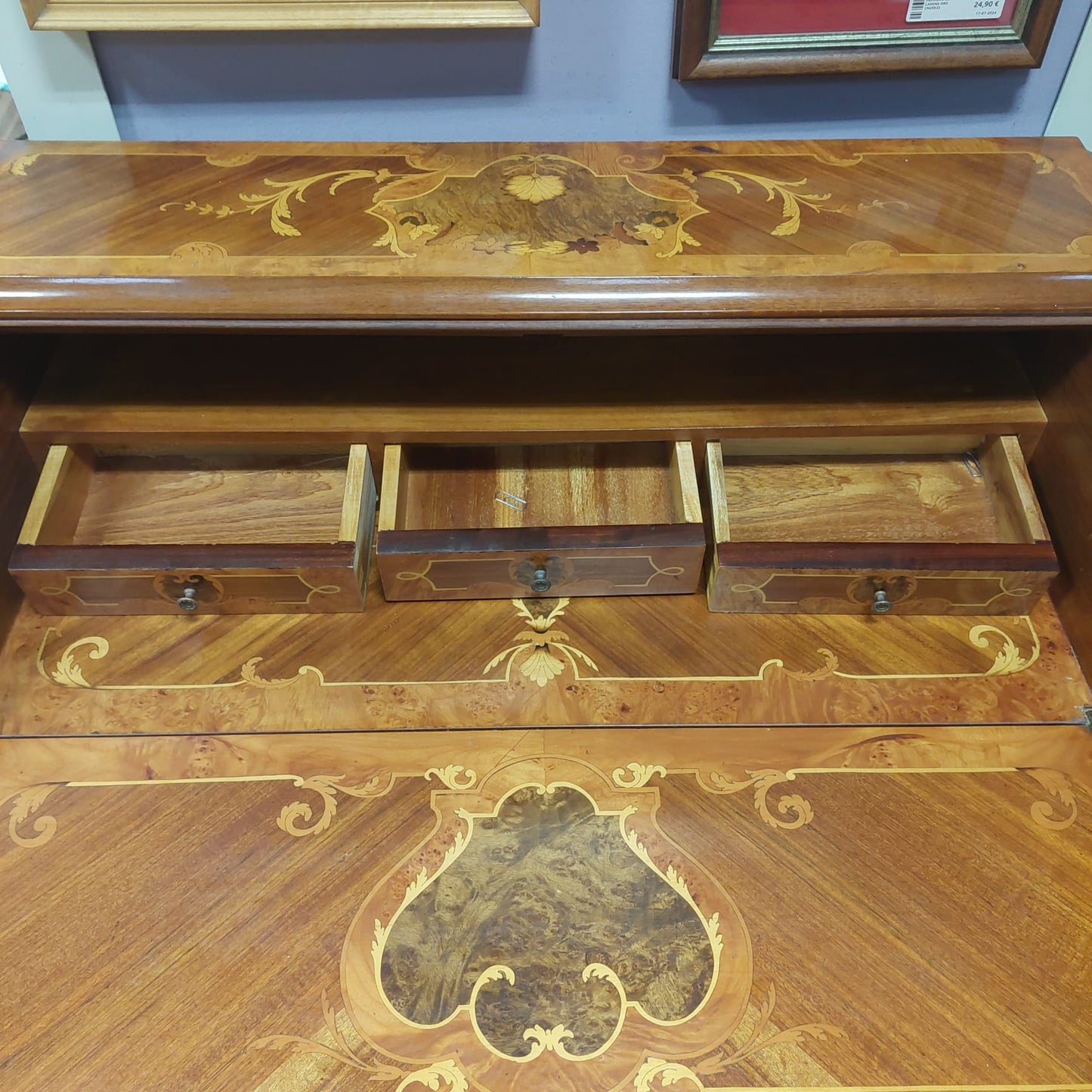 Secretaire Intarsiato Con Ribalta Cm90x42x100h