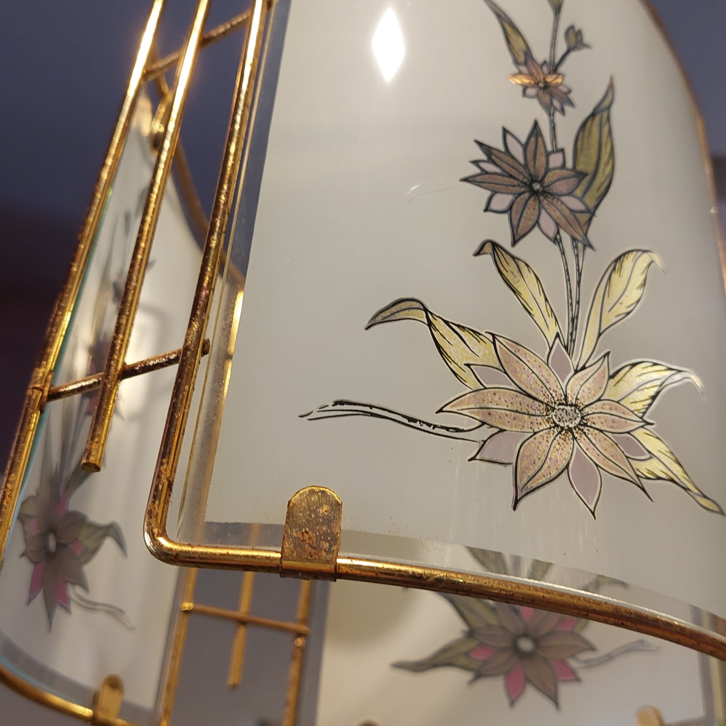 Lampadario Ottone/vetro 1/l Fiori D.21