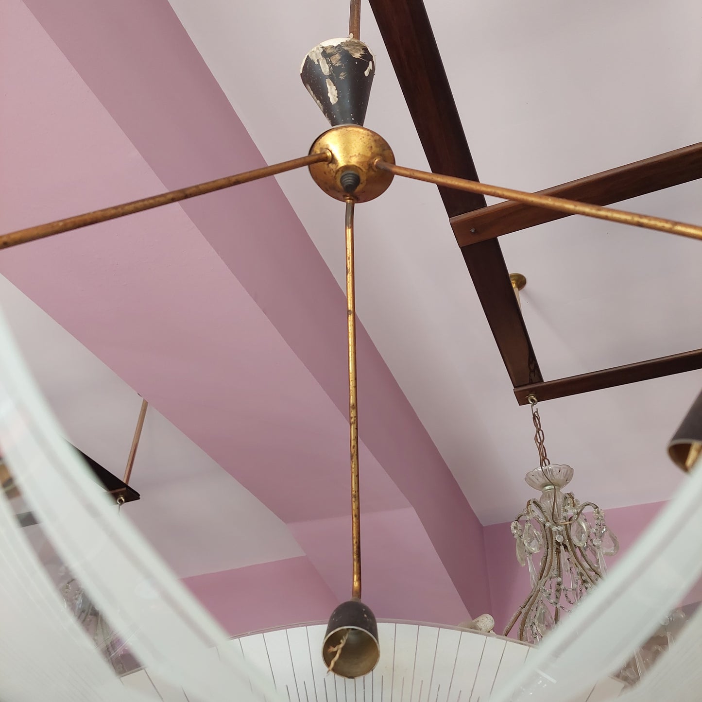 Lampadario* Ferro/vetro Anni '50 3/l