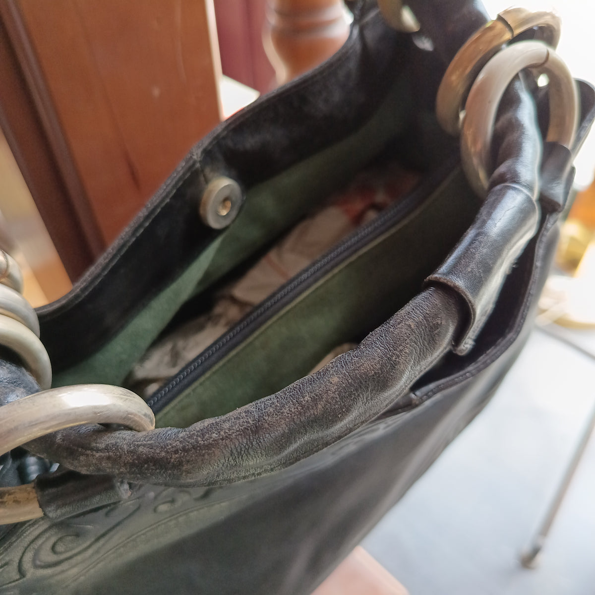 Borsa In Pelle Nera Vintage C/anelli