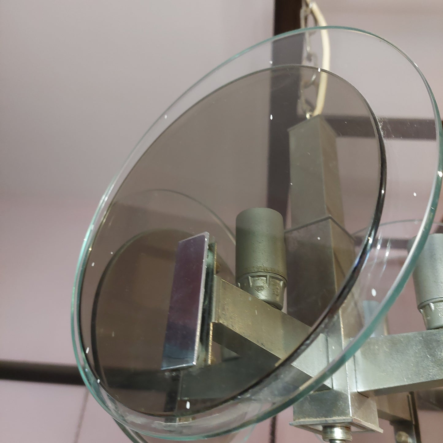 Lampadarario Acciaio/dischi Vetro Anni '70 4/l