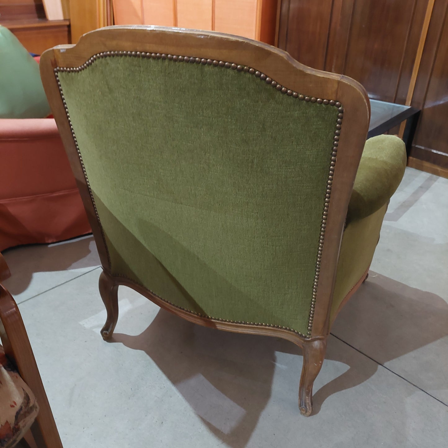 Poltrona Legno/velluto Verde Stile Barocco