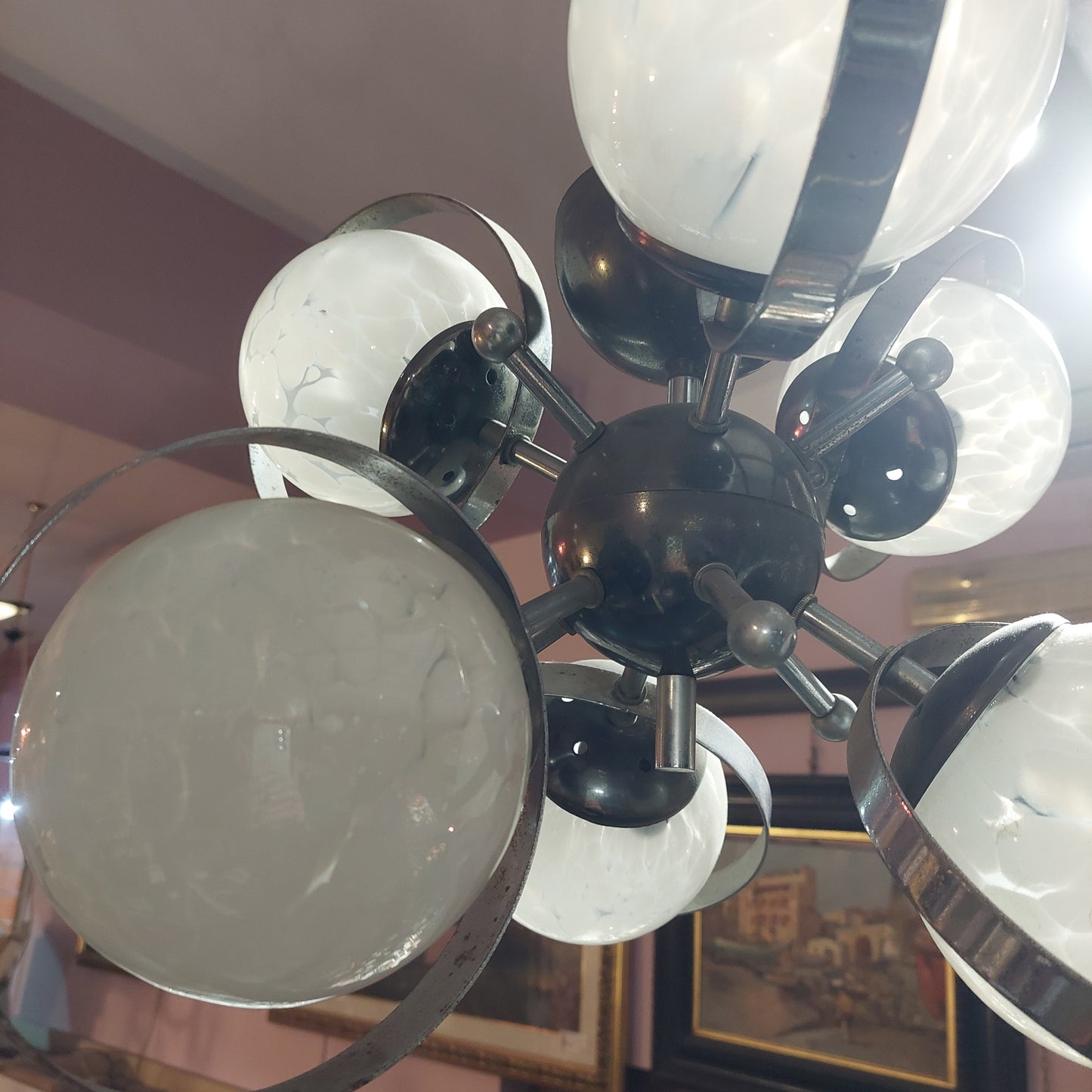 Lampadario Acciaio/sfere Vetro* Di Murano St.sciolari 6/l