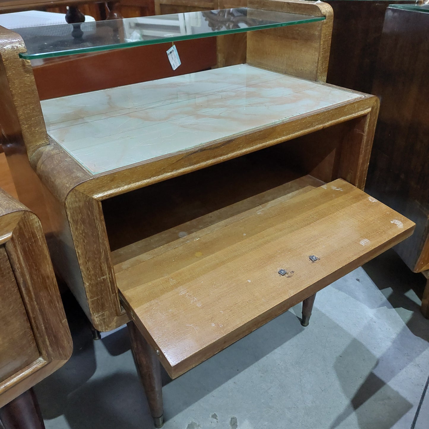 Coppia Comodini Legno/vetro Anni '50