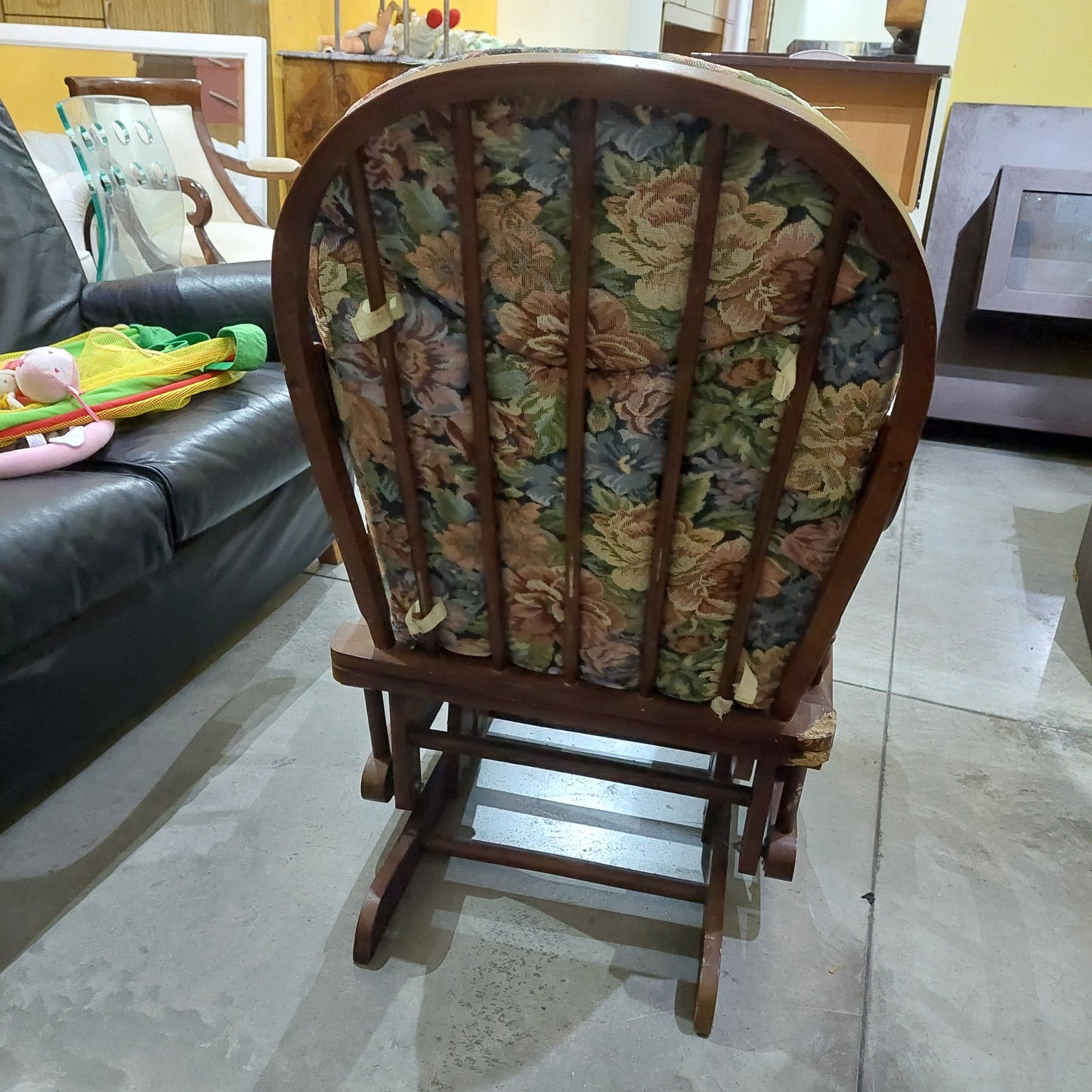 Sedia A Dondolo Legno/tessuto Floreale