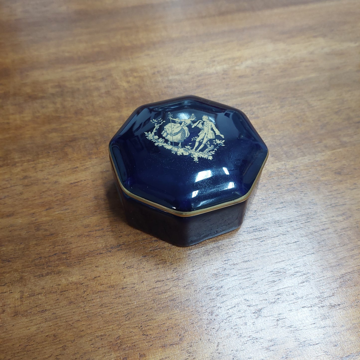 Scatolina Porcellana Tipo Limoges Blu Cobalto Oro