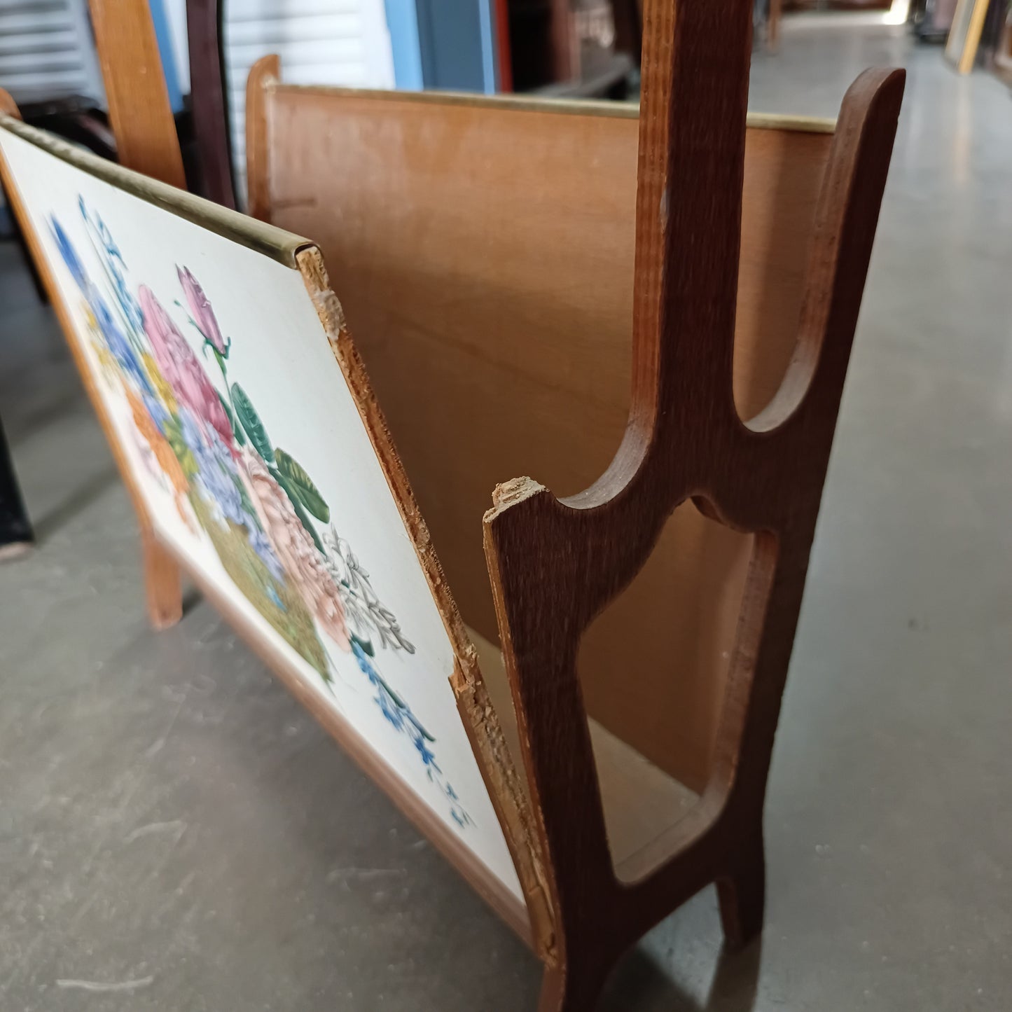 Portariviste * Legno Stampa Cestino Con Fiori Vintage